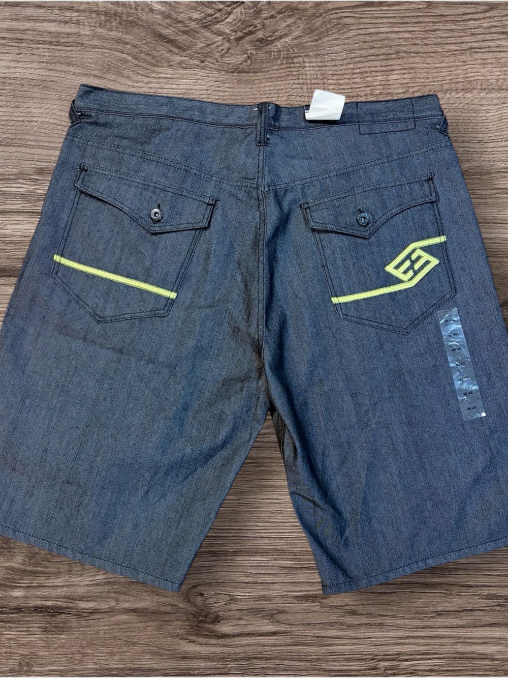 Enyce Black Denim Shorts with Neon green  Stitching